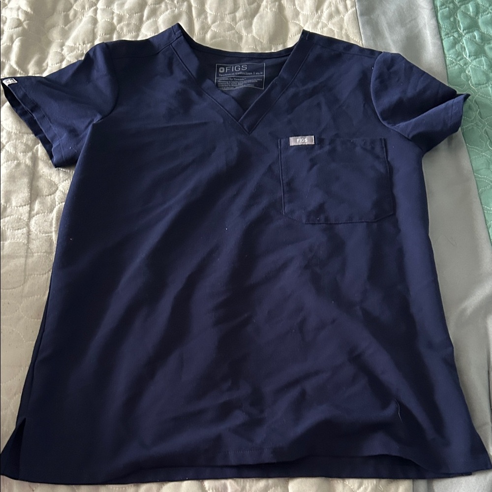 Figs Navy Short-Sleeve V-Neck Scrub Top